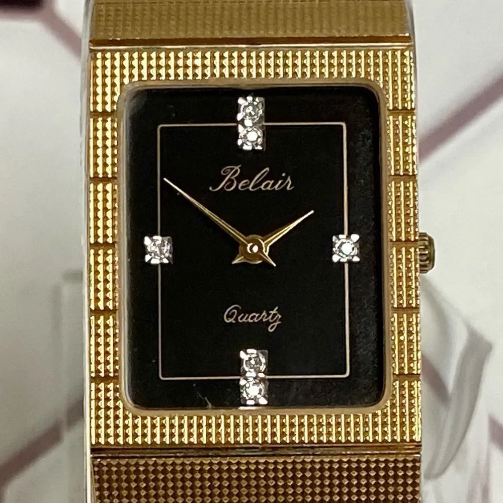 Vintage Belair Diamond Accented Black Dial Men’s Unisex Dress Watch